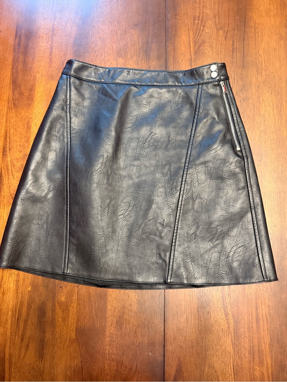 Zara Basic Collection Black Faux Leather A-Line Mini Skirt